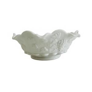 Vintage Westmoreland Console Bowl White Milk Glass Paneled Grape Leaf Design